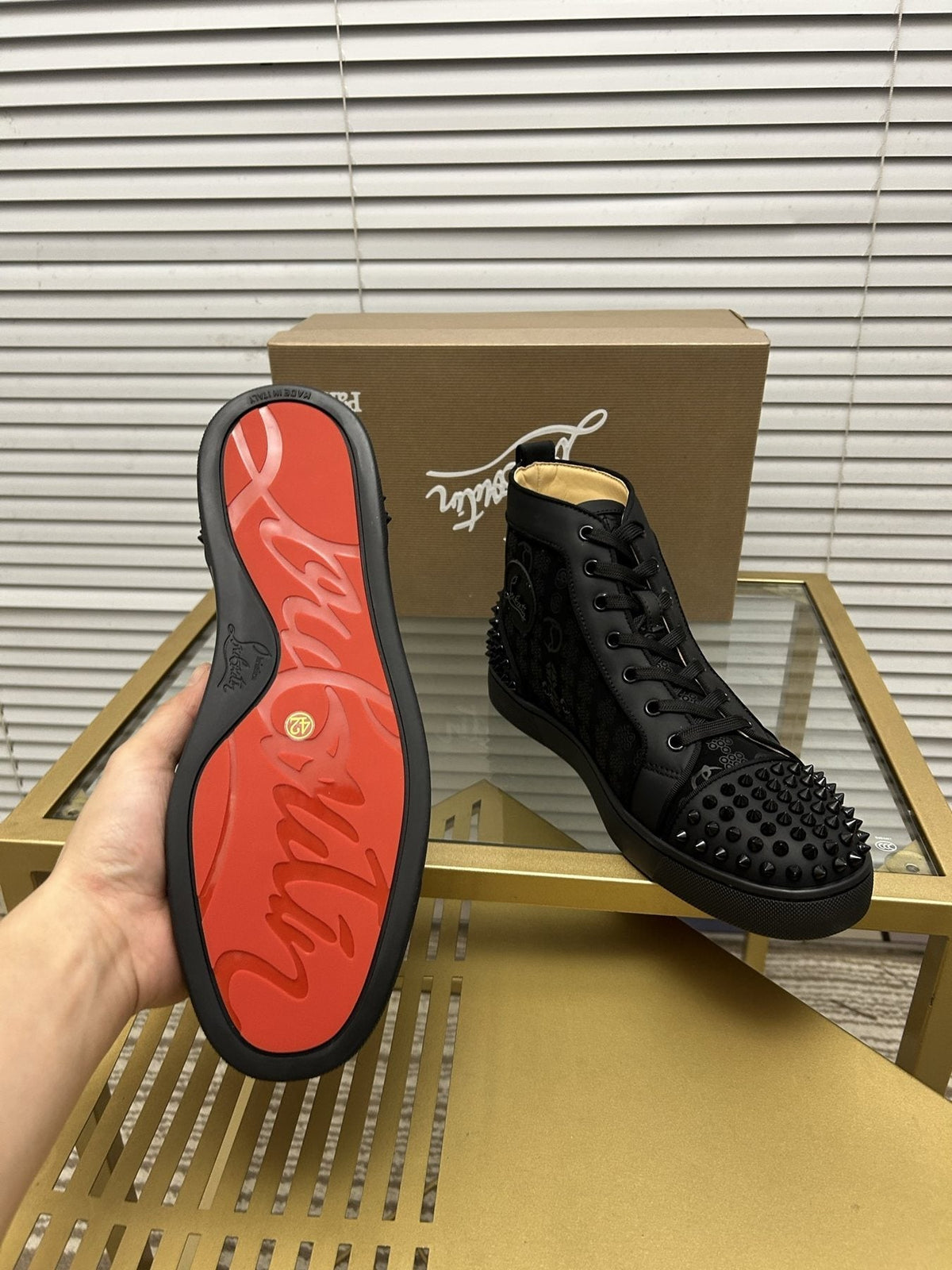 Christian Louboutin Black Studded High-Top Sneakers