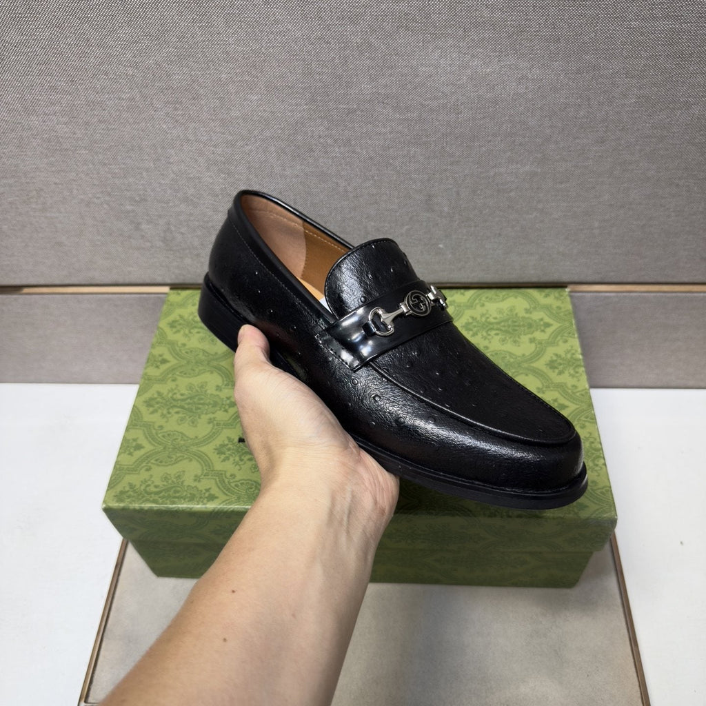 Gucci Men's Black Textured Bit Loafers