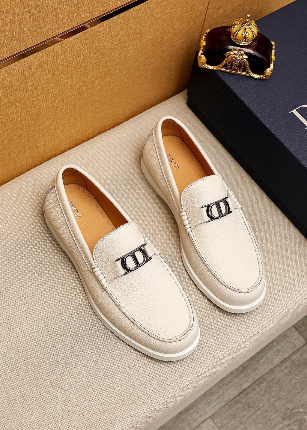 Dior Cream White Metal-Detail Loafers