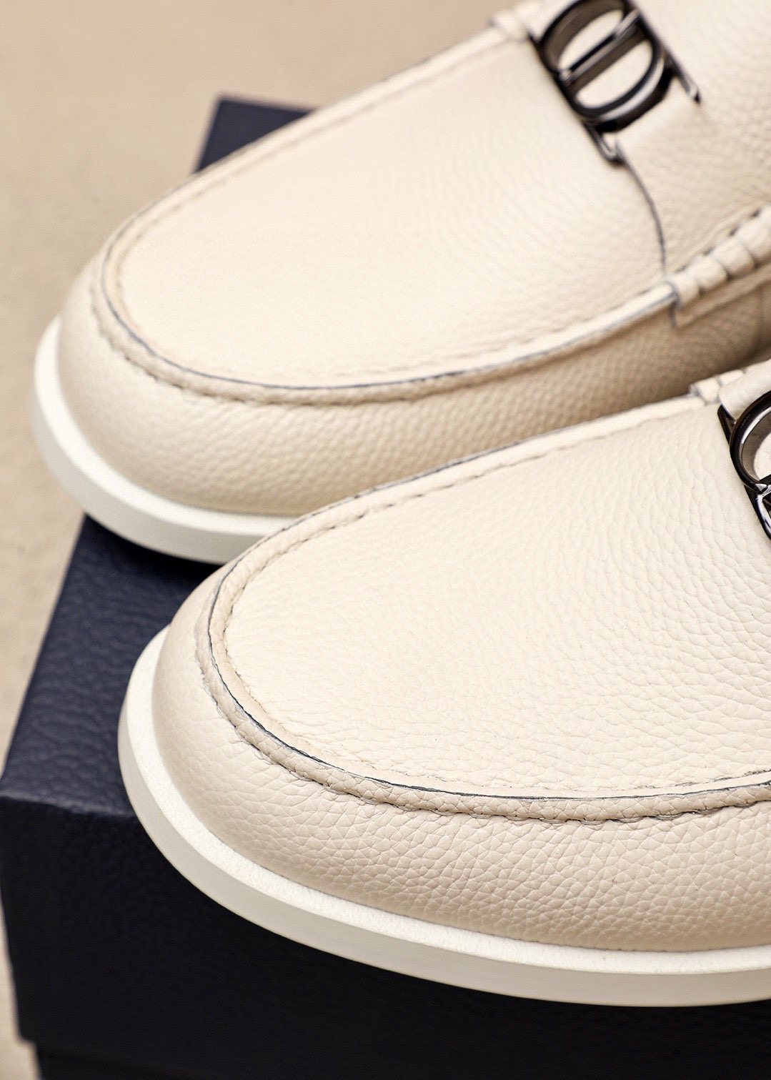 Dior Cream White Metal-Detail Loafers