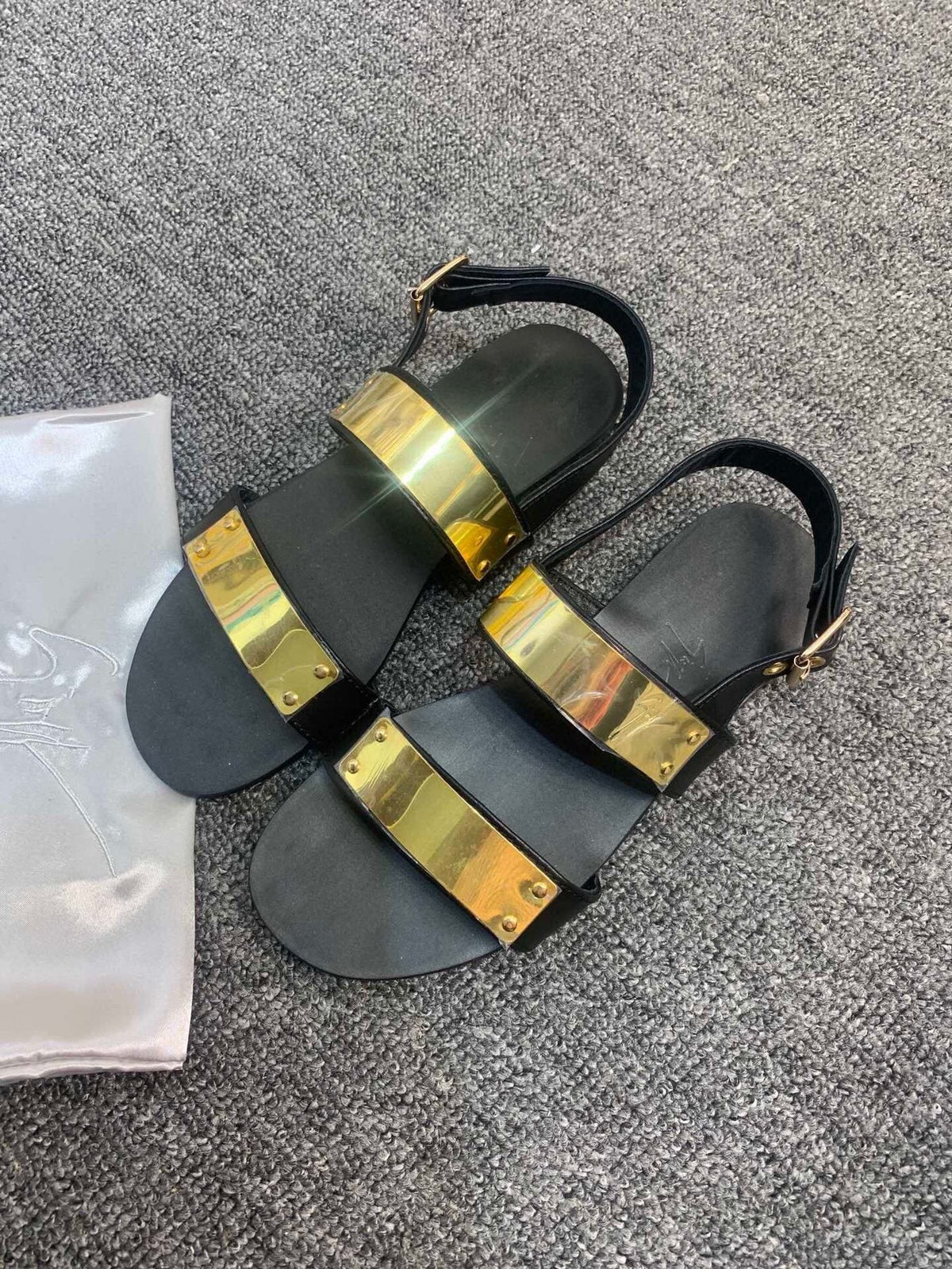 Giuseppe Zanotti Men's Black Gold-Tone Open-Toe Sandals
