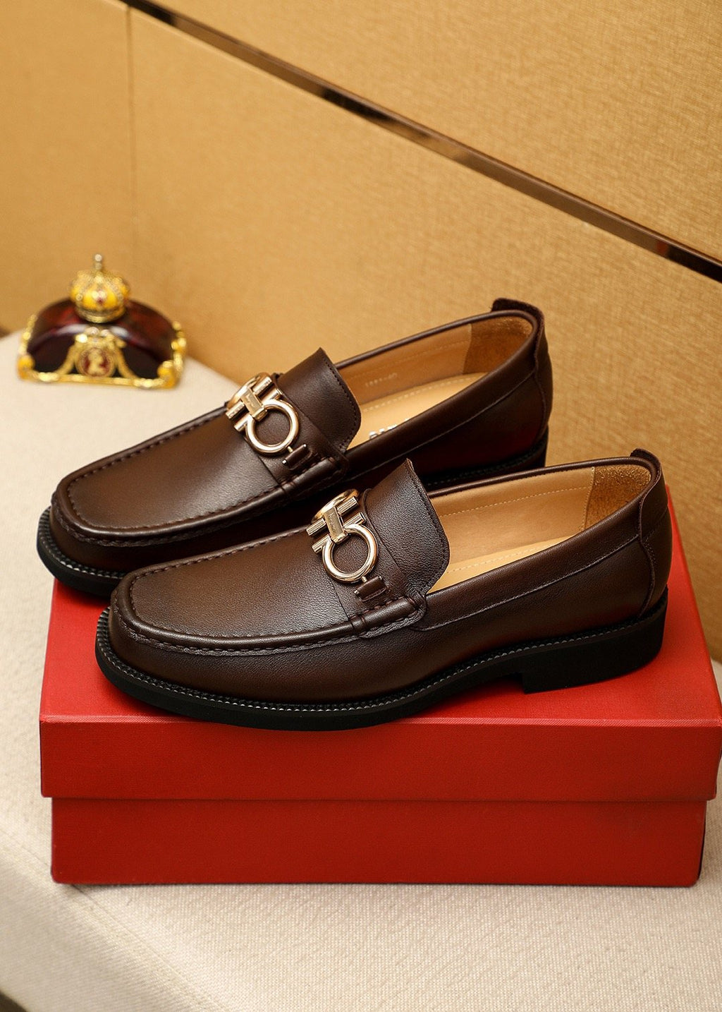 Ferragamo Dark Brown Metal-Bit Loafers