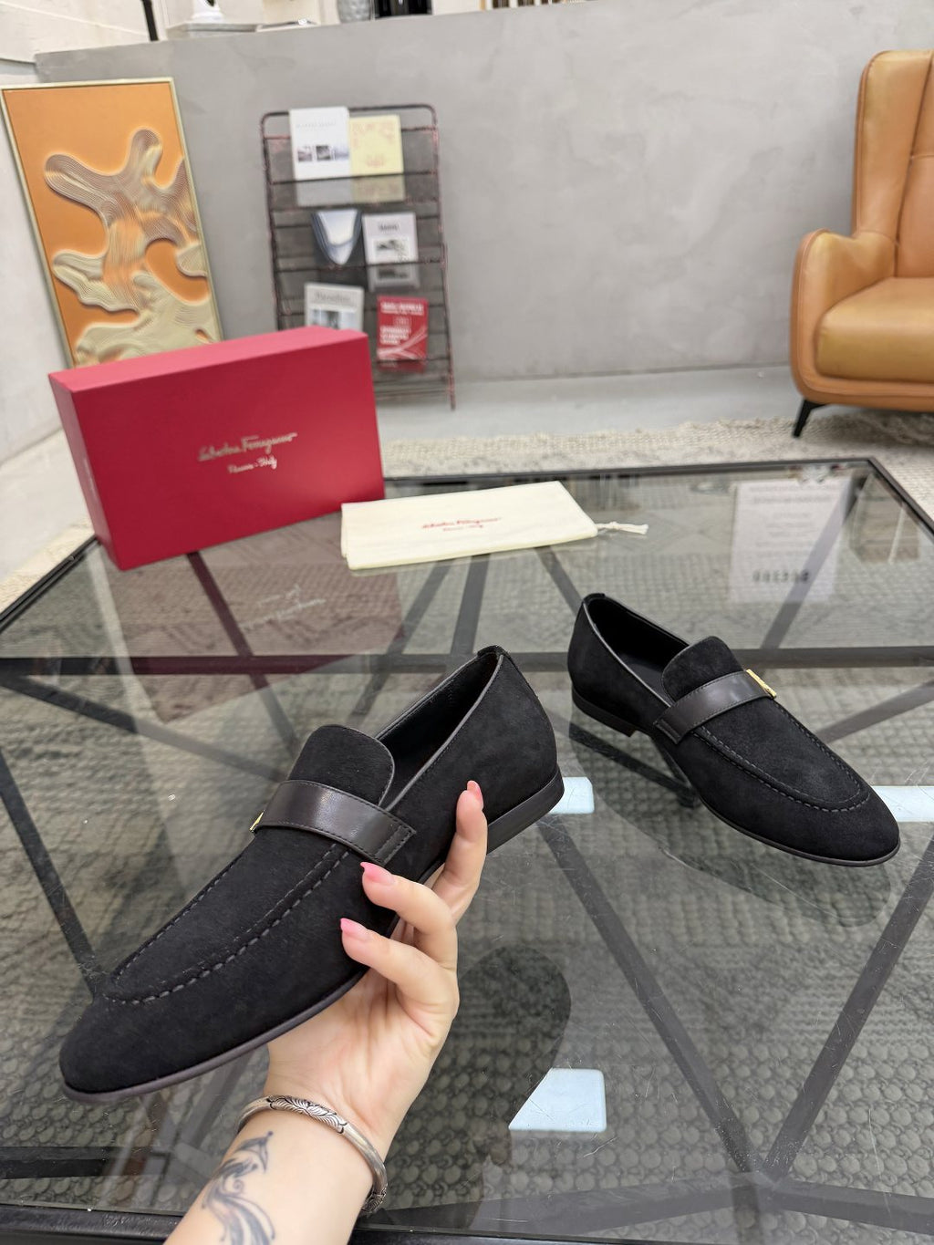 Men's Gold-Tone Hardware Suede Slip-On Loafers