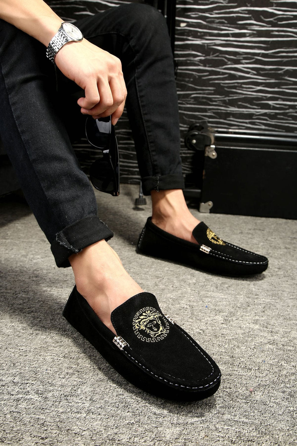 Versace Black Gold Emblem Loafers