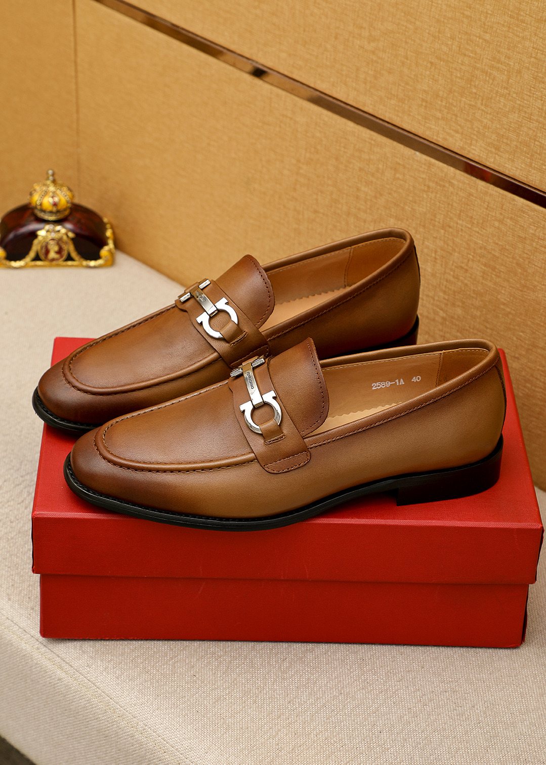 Ferragamo Brown Metal-Accent Loafers
