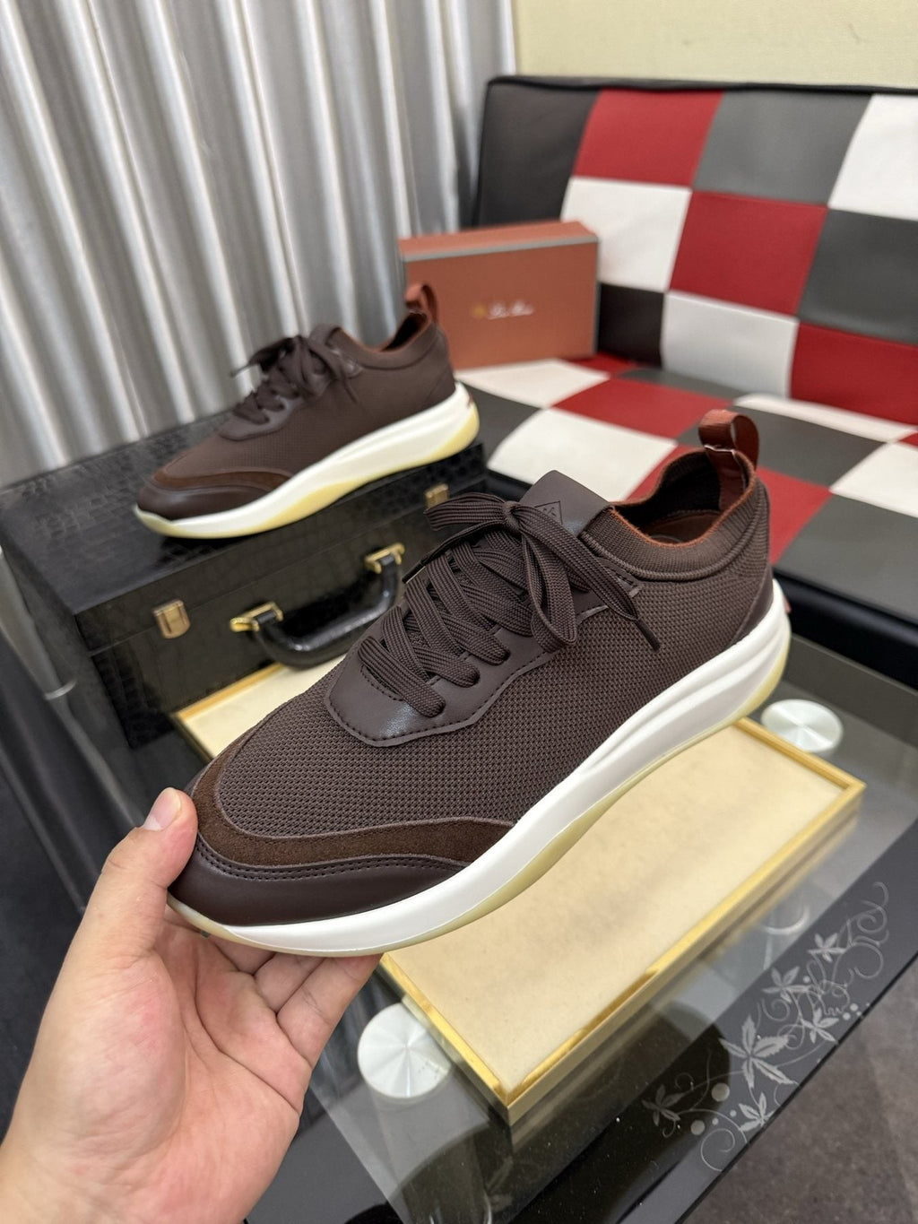 Dark Brown Layered Lace-Up Sneakers