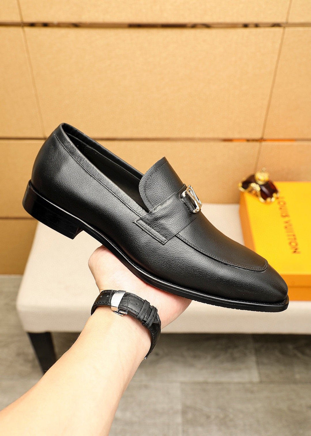 Louis Vuitton Black Hardware Loafers - Black Textured Leather Upper