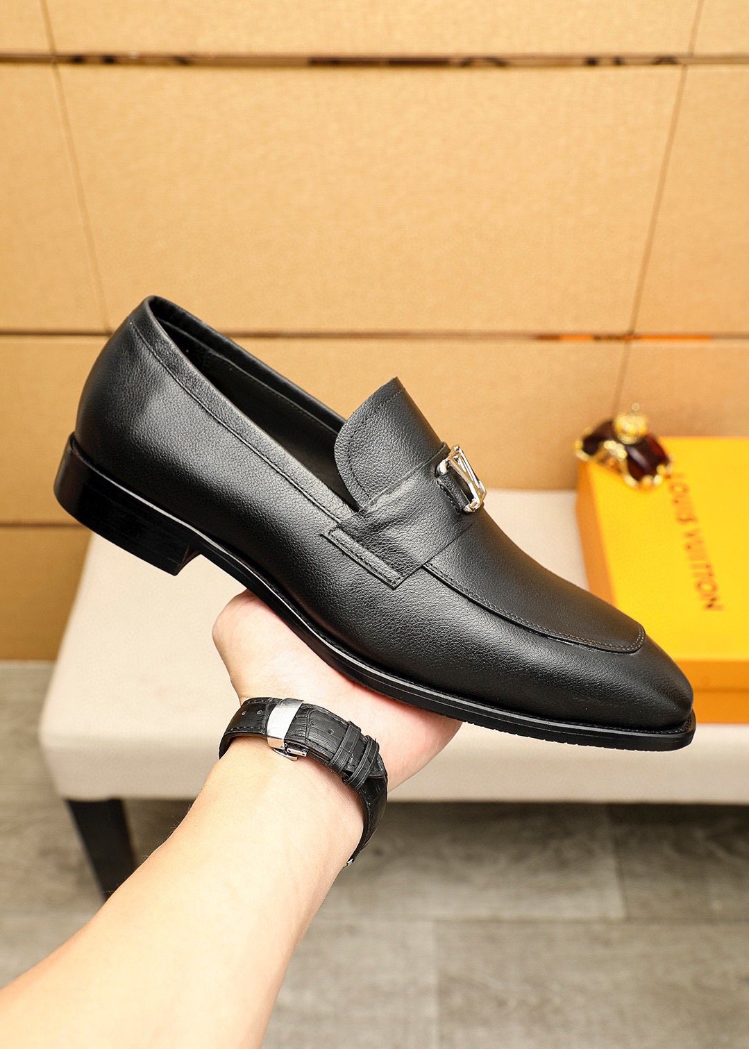 Louis Vuitton Black Hardware Loafers - Black Textured Leather Upper