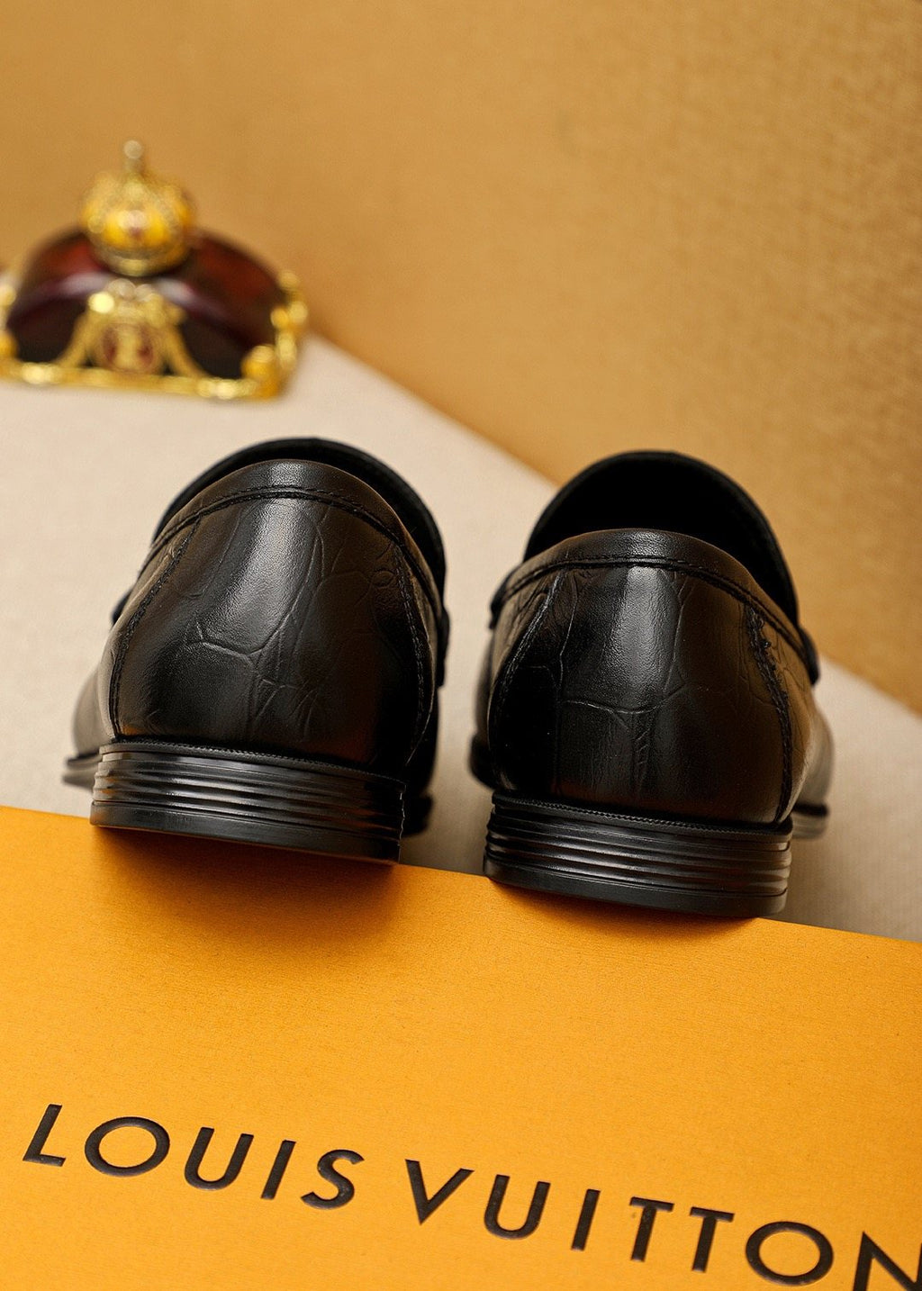 Louis Vuitton Black Textured Slip-On Loafers