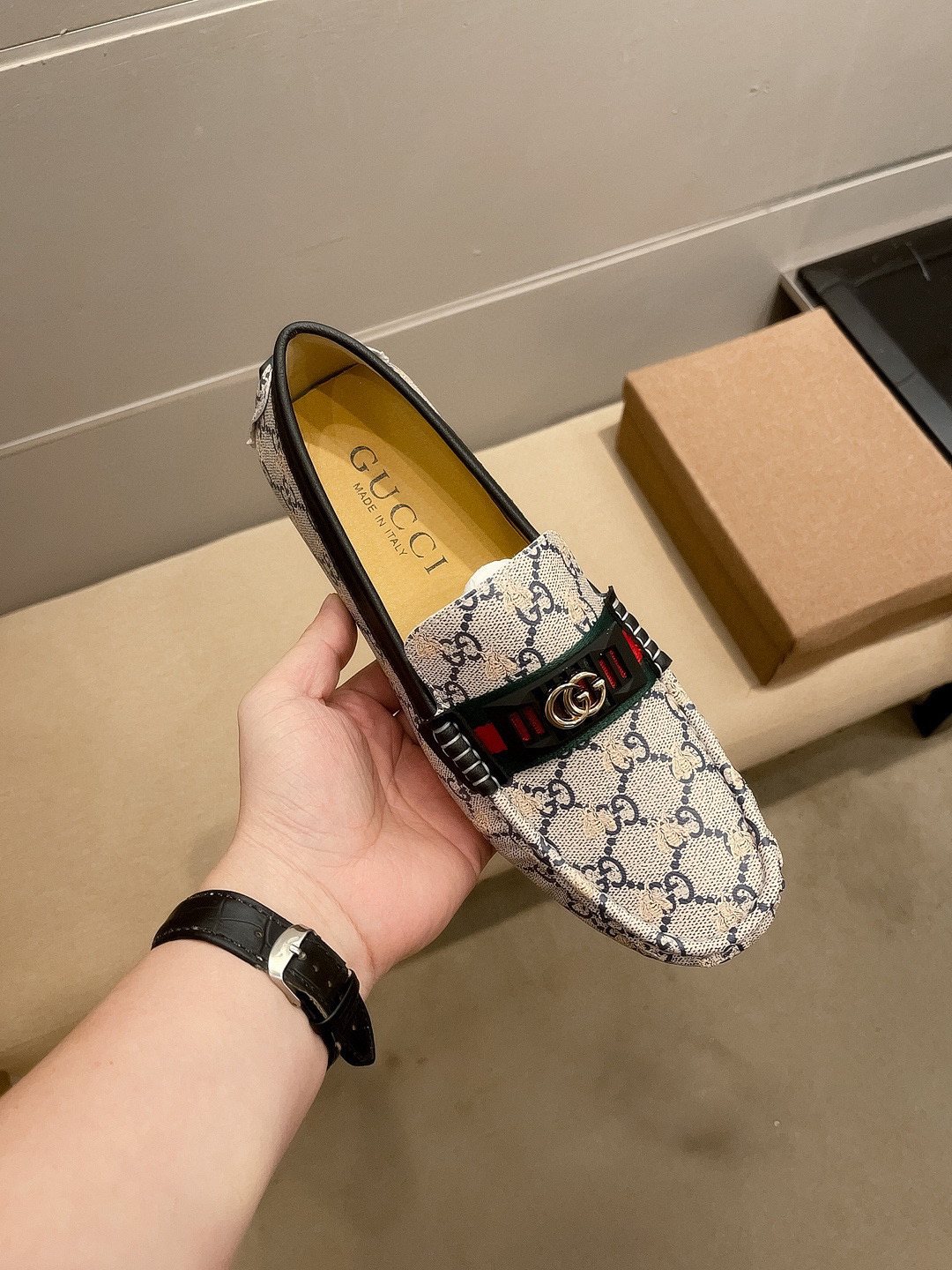 Gucci Monogram Stripe Loafers