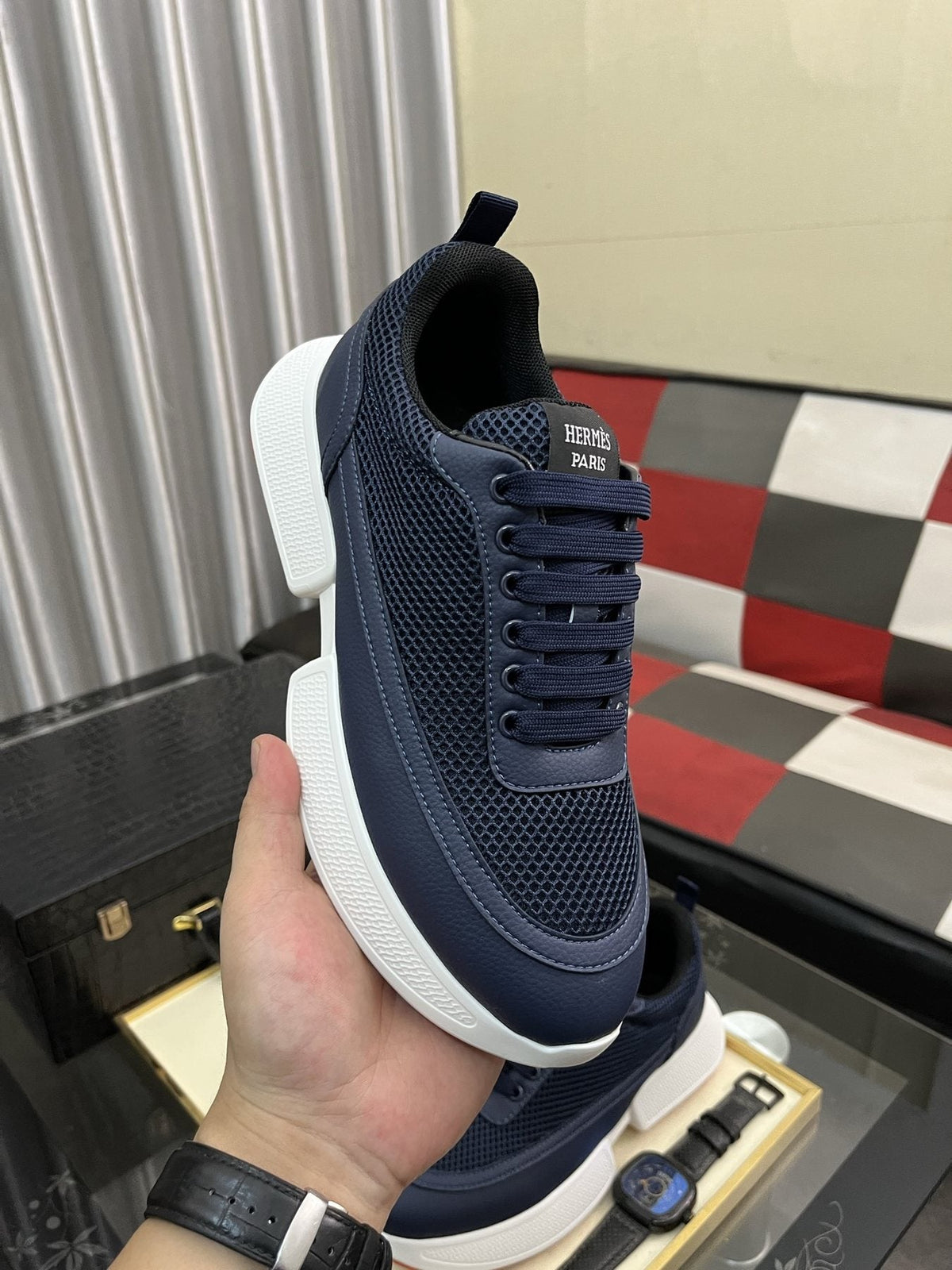 Hermès Layered Lace-Up Sneakers
