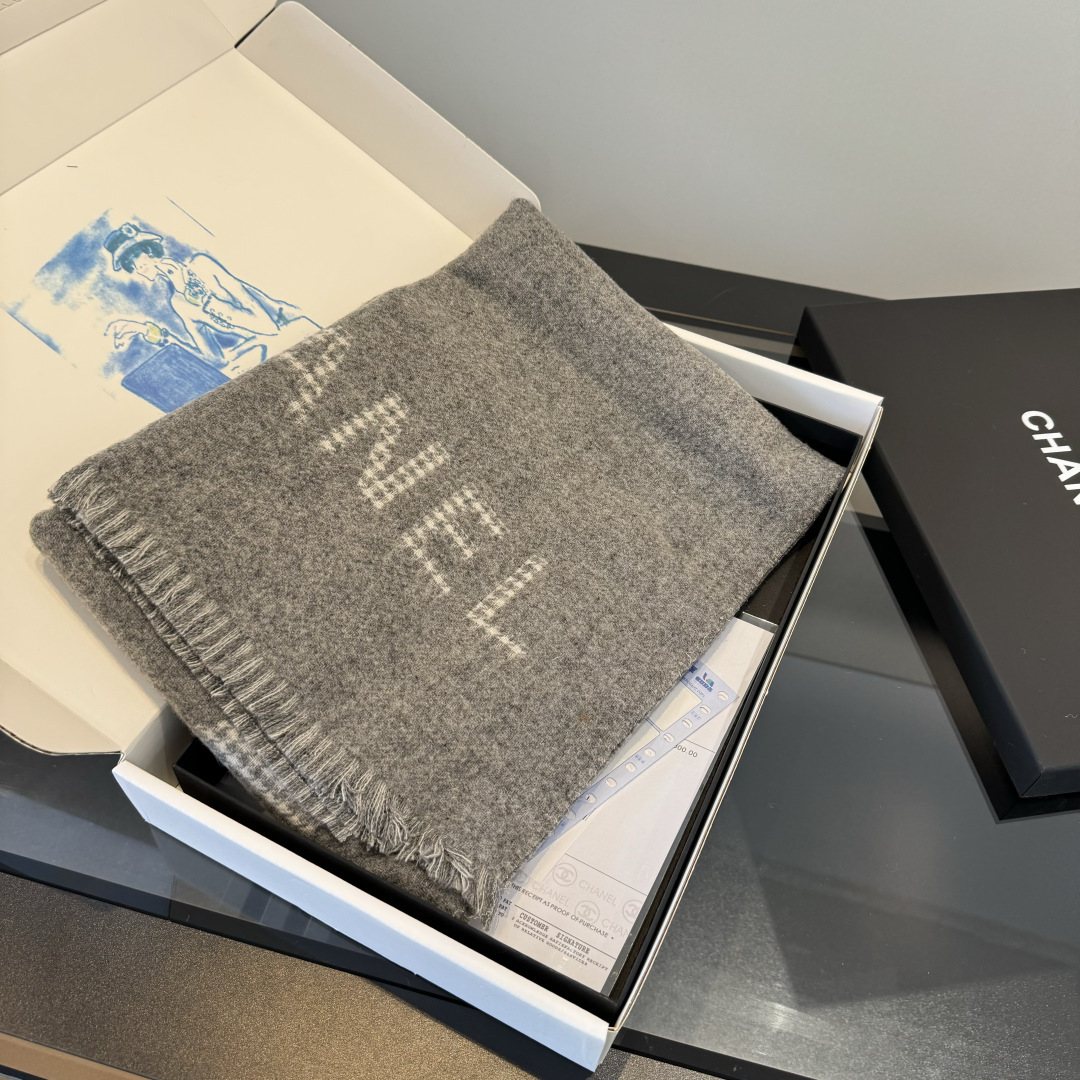 Chanel Houndstooth Fringe Scarf