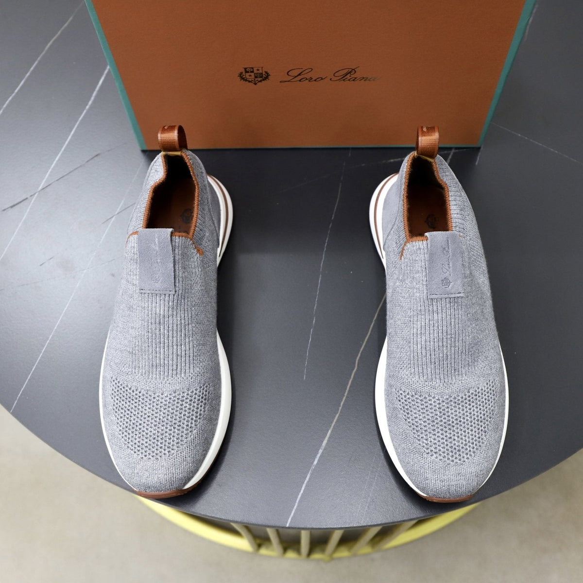 Loro Piana Men's Charcoal Knit Slip-On Sneakers