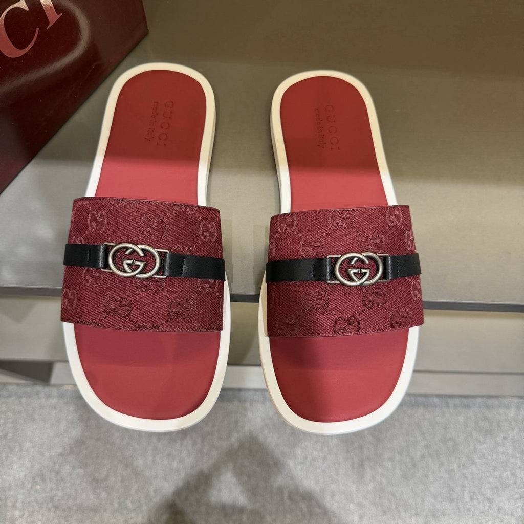 Gucci Patterned Strap Slide Sandals - Open Toe