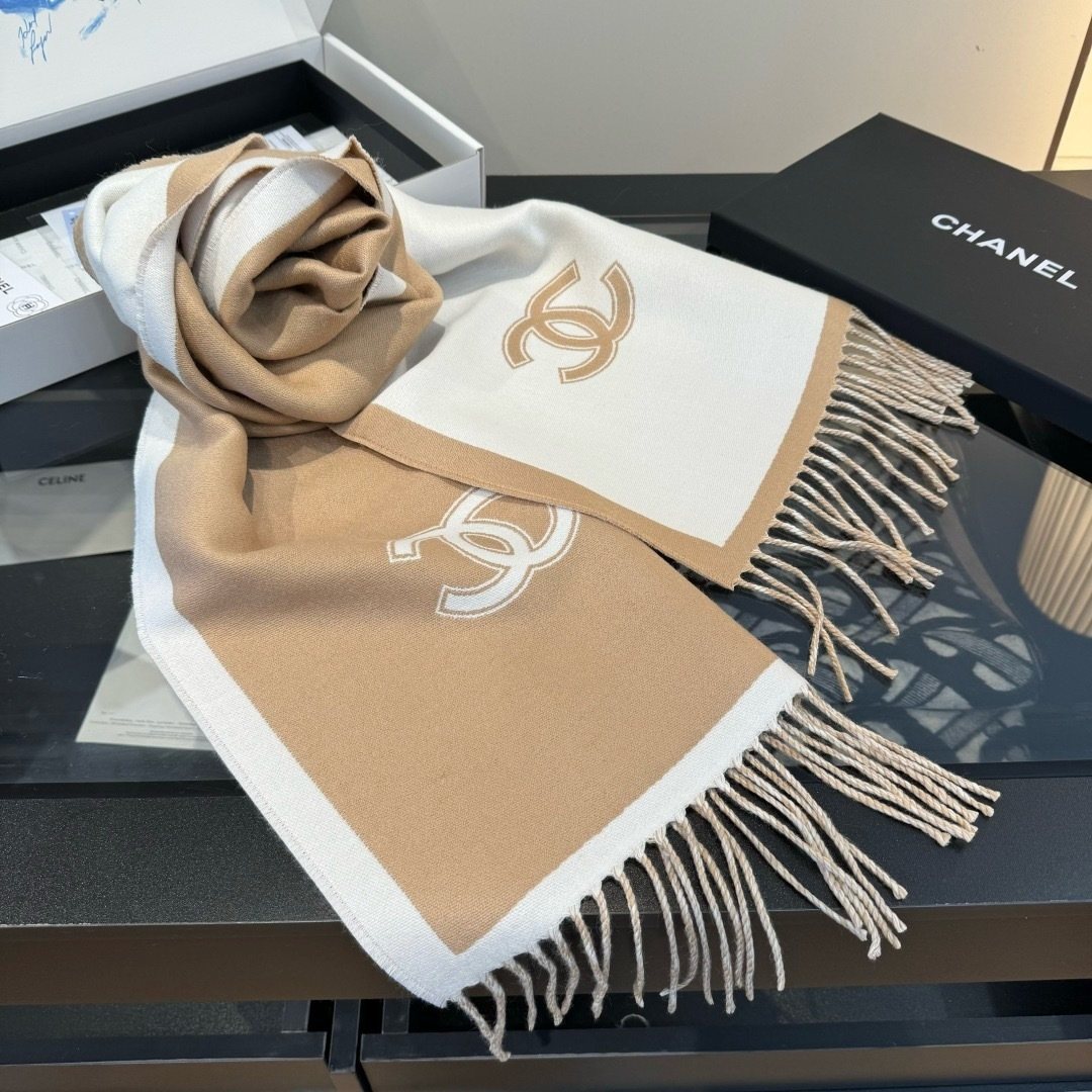 Chanel Fringed Color-Block Scarf