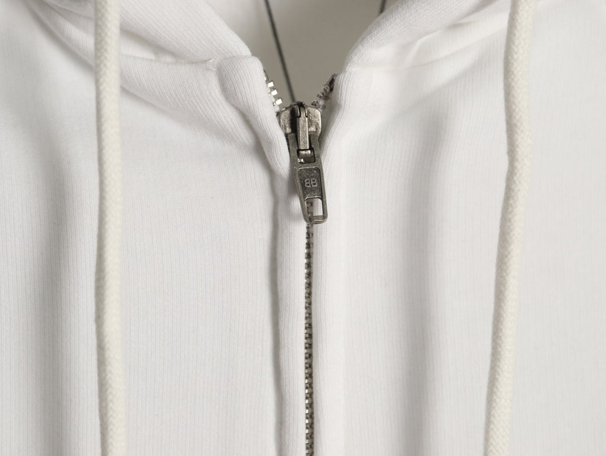 Balenciaga Chest-Emblem Zip Hoodie - Off-White